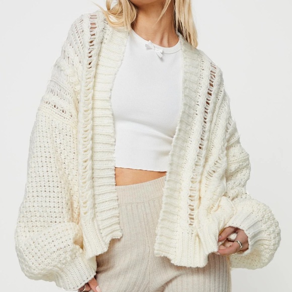 Princess Polly Sweaters - Princess Polly Cable Cardigan Cream / Size S/M